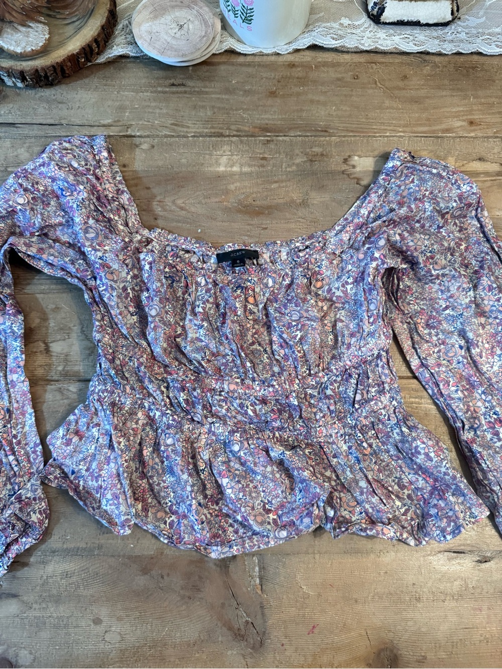 J. Crew Lavender Floral Off-Shoulder Peasant Blouse